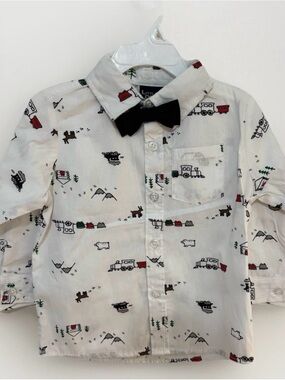 New With Tags Little Rebels Toddler 2T Button Down Train Shirt With Bow tie